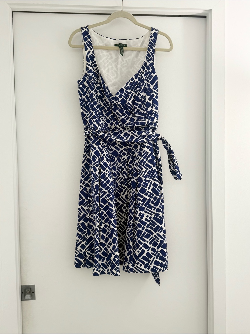 Lauren Ralph Lauren Cotton Blue Print Knee Length A-Line Knee Length Dress Sz 12